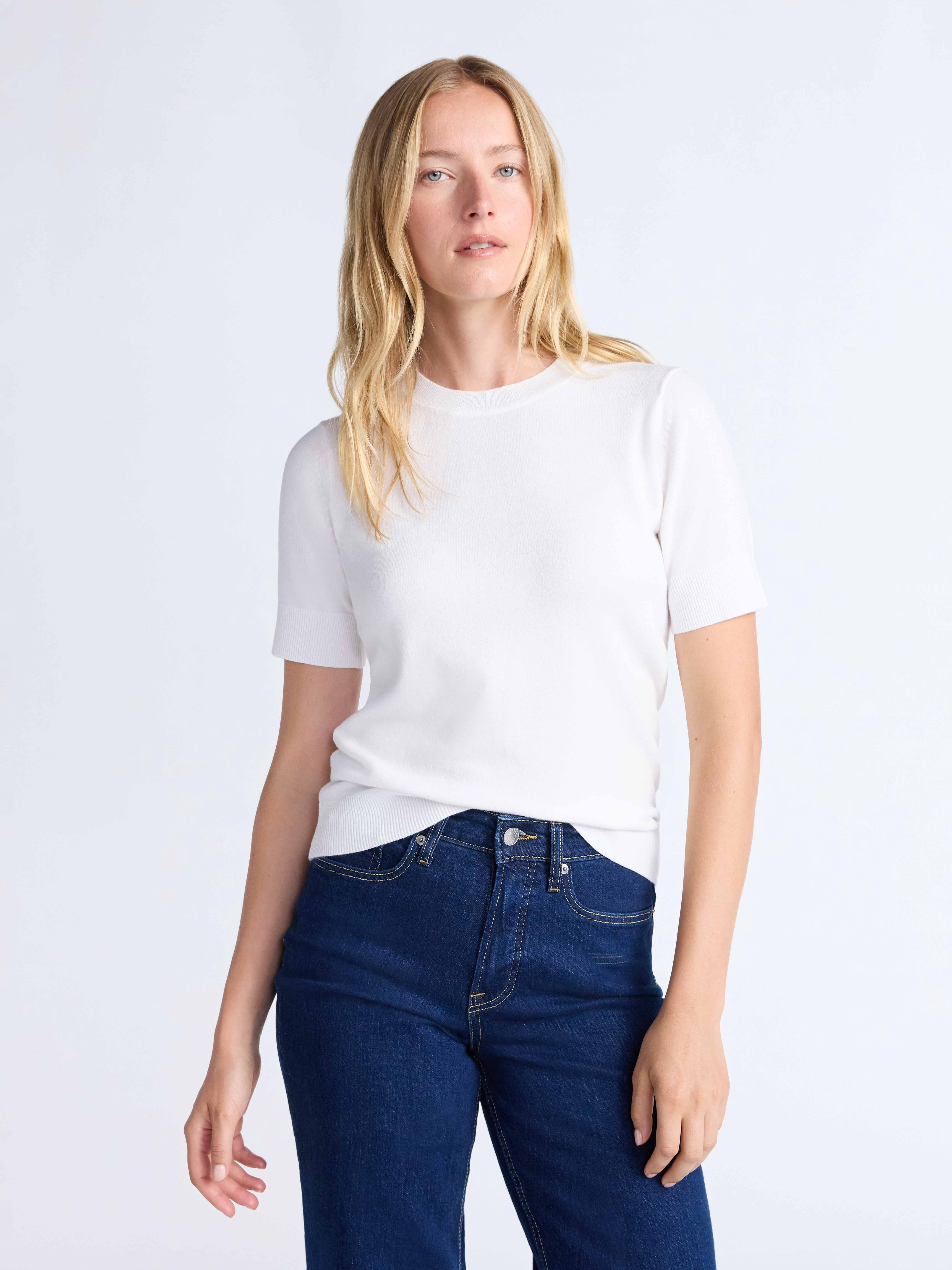 Free Assembly Women's and Women's Plus Cozy Yarn Shrunken Sweater Tee with Short Sleeves, Solid & Print, Lightweight, Sizes XS-4X