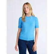 FREE ASSEMBLY Women's and Women's Plus Cozy Yarn Shrunken Sweater Tee with Short Sleeves, Lightweight, Sizes XS-4X