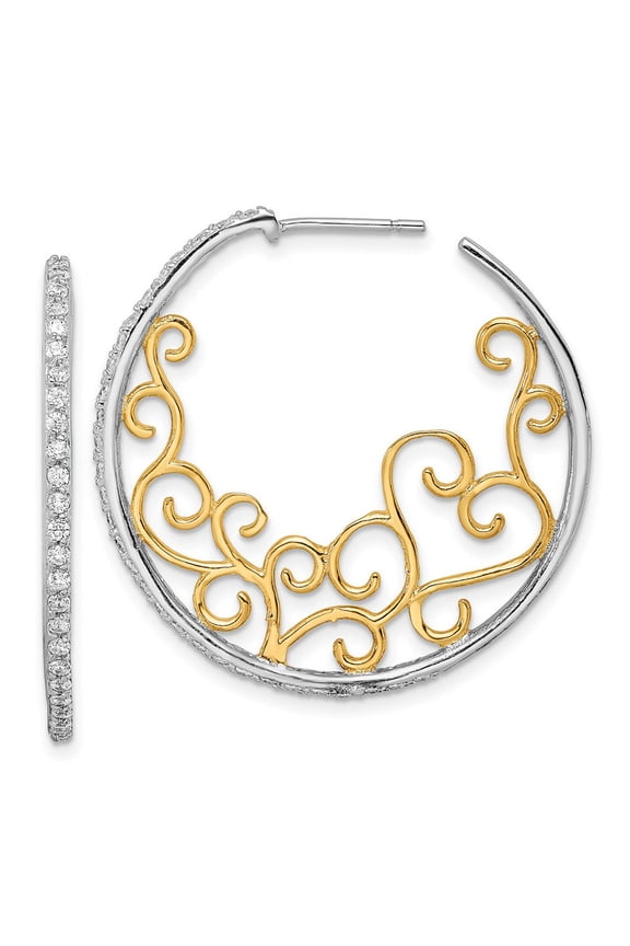 SS Cheryl M Rhodium-plated & Gold-pltd Swirl CZ Post Hoop Earrings