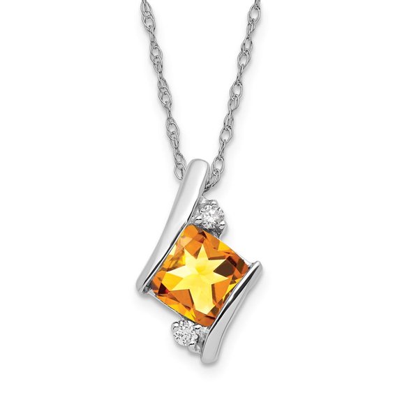 SS Citrine & Diamond Pend Necklace
