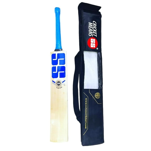 SS Custom English Willow Grade Vellum Cricket Bat , Blue | Embossed Chrome Sticker With High Quality Grip