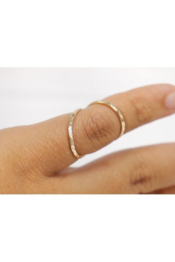 - 14K Yellow Gold Filled Thin Hammered Splint Ring | Adjustable Splint for PIP & DIP Joints | RA Rheumatoid Arthritis Support Ring