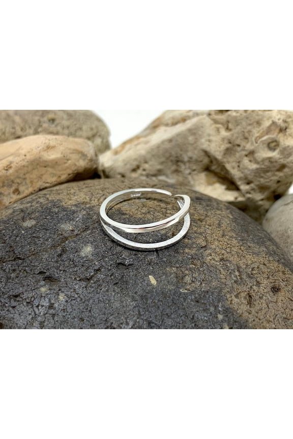 - 925 Ring, Double Band Ring, Adjustable Open Ring, Boho Ring Minimalist Jewelry Ring with Artisan Inspired Detailing for Casual