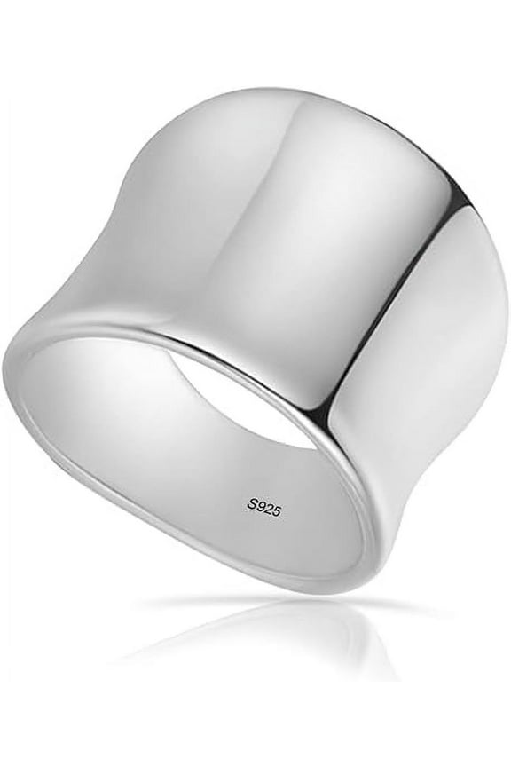 925 Sterling Silver Chunky Wide Band Ring – Classic Plain Statement Thumb or Index Finger Ring for Women, Polished Cocktail Party Jewelry