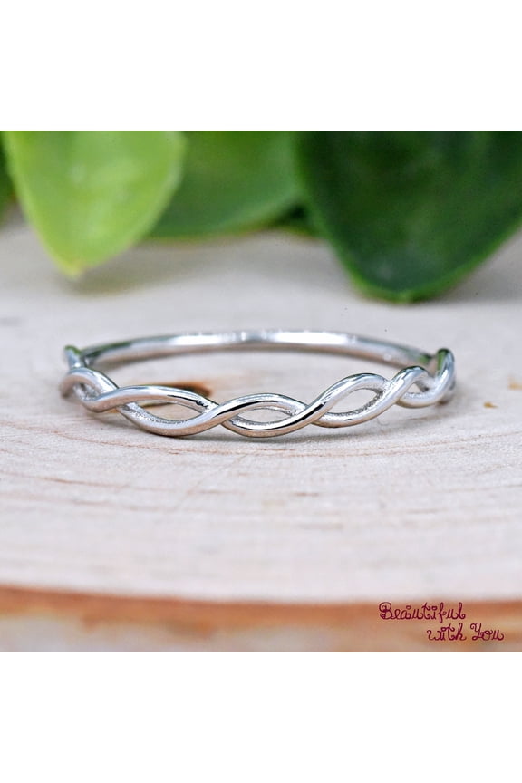 925 Sterling Silver Half Eternity Twisted Braided Ring, Minimalist Celtic Knot Ring, Twist Ring, Stacking Ring, Women's Silver Ring