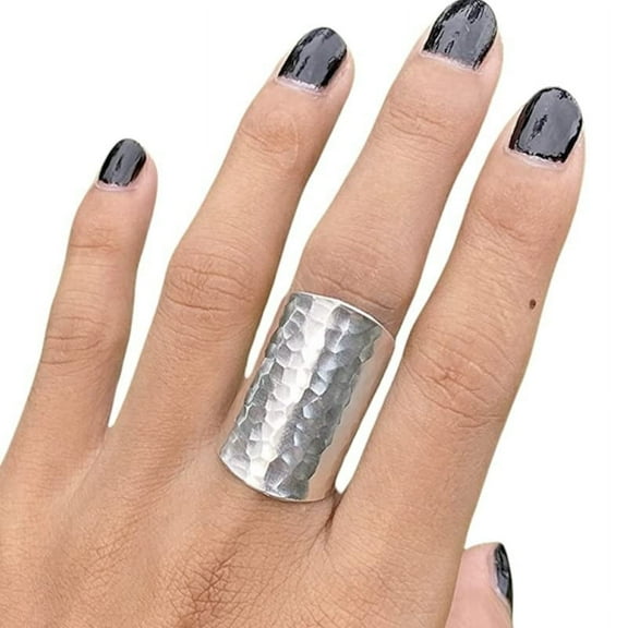 SS DESIGNS 925 Sterling Silver Long Boho Statement Ring – Handmade Hammered Wide Wrap Band, Adjustable Shiny Finish Bold Ring for Women