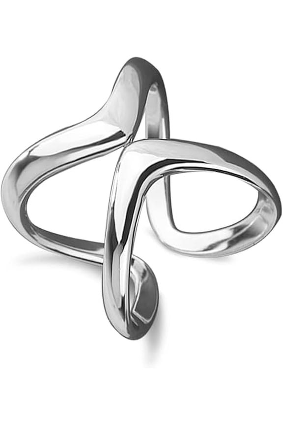 - 925 Sterling Silver Ring Adjustable Multi-Line Open Thumb & Index Finger Band, Stackable Fashion Ring for Women