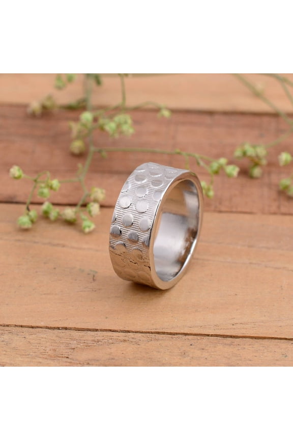 - 925 Ring Band, Handmade Dot Design Silver Band, Silver Band Ring Minimalist Jewelry Ring with Artisan Inspired Detailing for