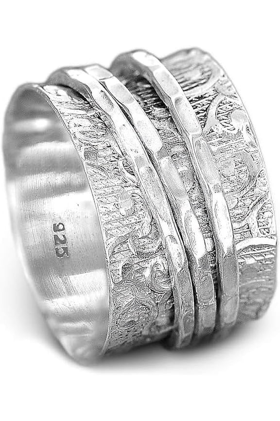 925 Sterling Silver Spinner Ring for Women | 3 Spinning Rings Bands | Fidget Meditation Anxiety | Wide Statement Chunky Jewelry