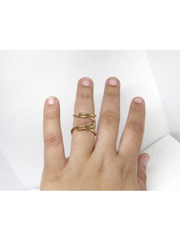 Adjustable Gold Finger Ring - 14k Yellow Gold Fill Boho Jewelry with Mallet Style and Boutonniere Design, Artisan Handcrafted Statement Cocktail Ring