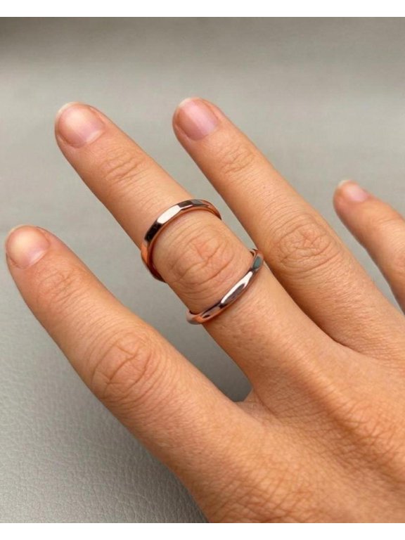 Adjustable Hammered Ring, Rose Gold Plated Silver Open Wrap Minimalist Stackable Band Ring For Everyday Wear