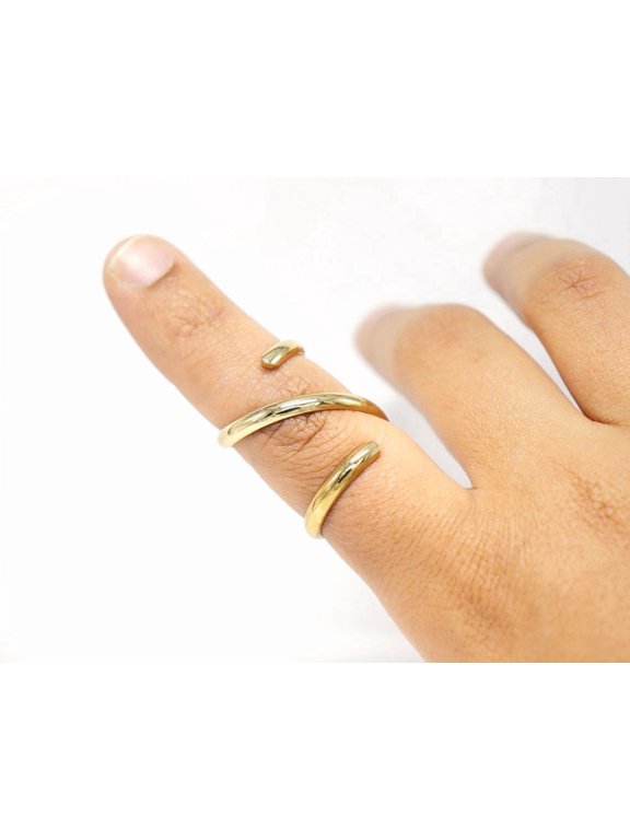 Adjustable Triple Loop Ring 14k Gold Fill Spiral Flat Wrap Band Stylish Finger Support Jewelry