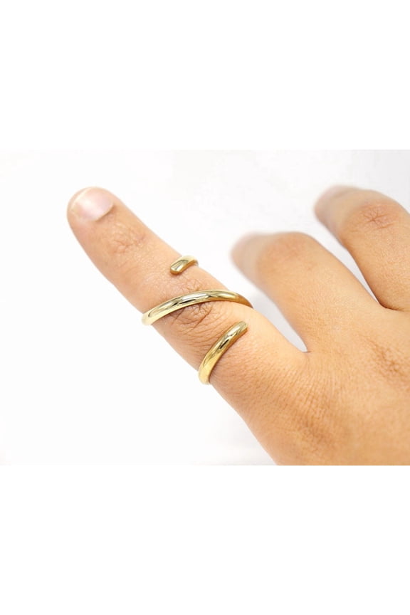 Adjustable Triple Loop Ring 14k Gold Fill Spiral Flat Wrap Band Stylish Finger Support Jewelry