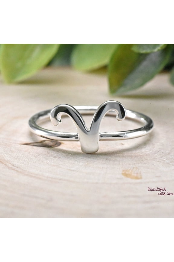 Aries Zodiac Ring Sterling Silver Astrology Jewelry | Elegant Ram Sign Birth Date Ring Lightweight Comfortable Design