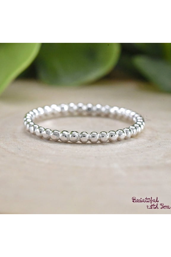 Bead Ball Eternity Ring Sterling Silver Thin Stacking Band Unique Silver Wedding Band Dainty Modern Silver Jewelry for Women