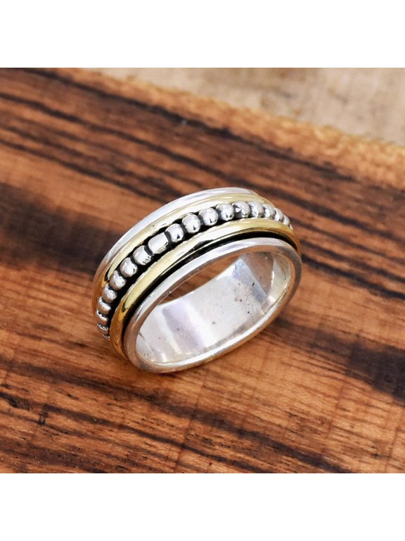 Beaded Spinner Ring with Textured Rotating Detail