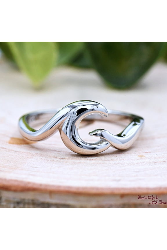 - Big & Small Ocean Waves Ring, Solid 925 Waves Ring, Trendy Beach Summer Jewelry, Nautical Ocean Waves Tides Ring Band Silver