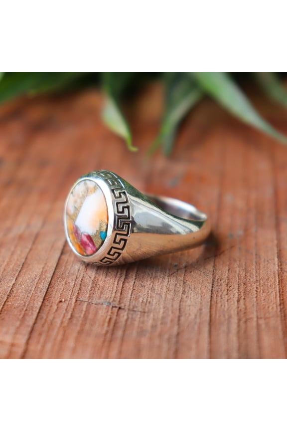 - Boho Turquoise Ring Sterling Silver Statement Jewelry with Copper Design & Artisan Gemstone for Women Size 6-9