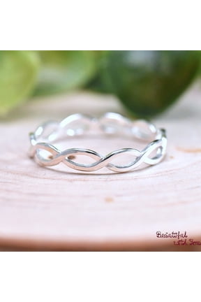 Celtic Braided Silver Ring, Silver Plated Handmade Stackable Band, Minimalist Fashion Jewelry For Women Thumb And Pinky
