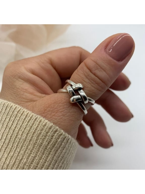 Celtic Knot Ring Adjustable Silver Plated Boho Infinity Knot Band Chunky Dainty Love Symbol Gift For Her