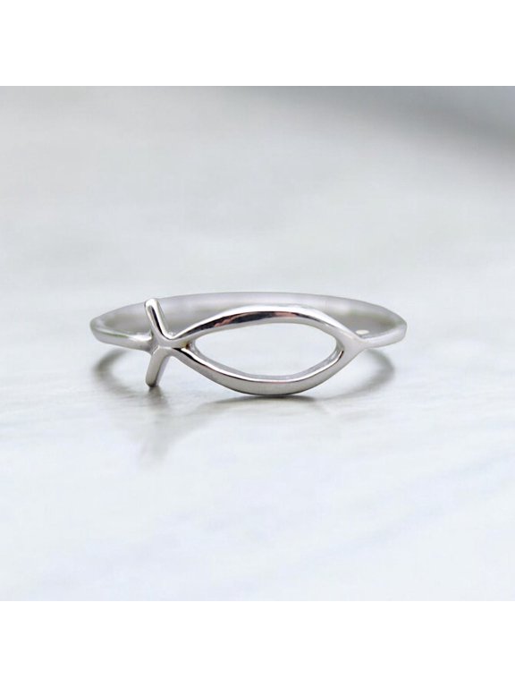 Christian fish ring Engraved Ichthys Symbol Band for Men and Women