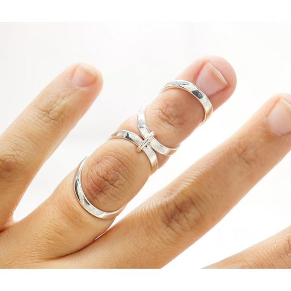 SS DESIGNS Combination Swan Neck Splint Ring in Polished Sterling Silver | Custom Handmade Adjustable Ring Splint for Joint Support and Arthritis Relief