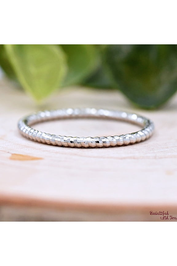 - Diamond Cut Wedding Ring Thin Stackable Band 925 Silver, Elegant Promise Ring for Her, Comfortable Everyday Jewelry