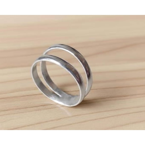 Silver Pickup Rings SS DESIGNS Double Band Silver Ring, Minimalist Open Stacking Band ...