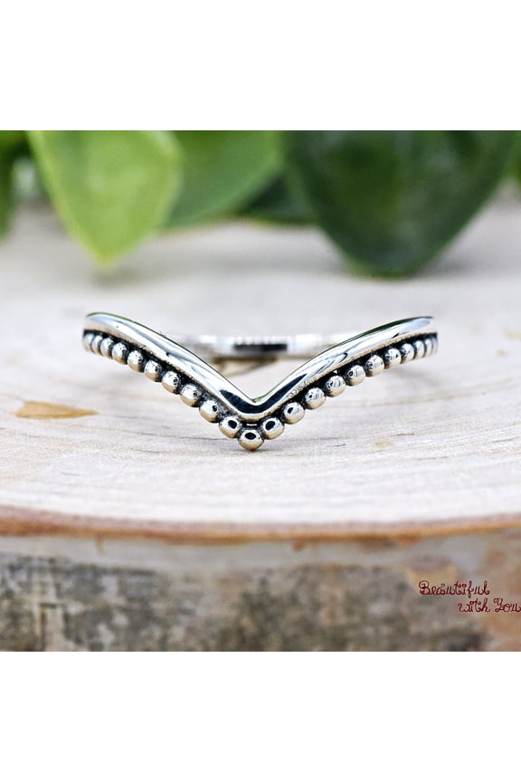 Double Layered Plain Bead Wishbone Thumb Ring, Solid 925 Sterling Silver Two Line Layered V Shape Chevron Ring, Midi Thumb V Wishbone Ring