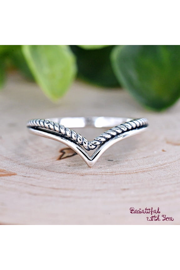 Double Layered Thumb Ring Sterling Silver Twisted Rope V Shape Chevron Minimalist Stackable Midi Band