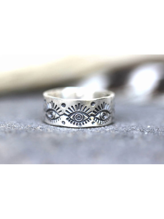 Evil Eye Ring Engraved Boho Band, Stackable Fashion Jewelry Accessory