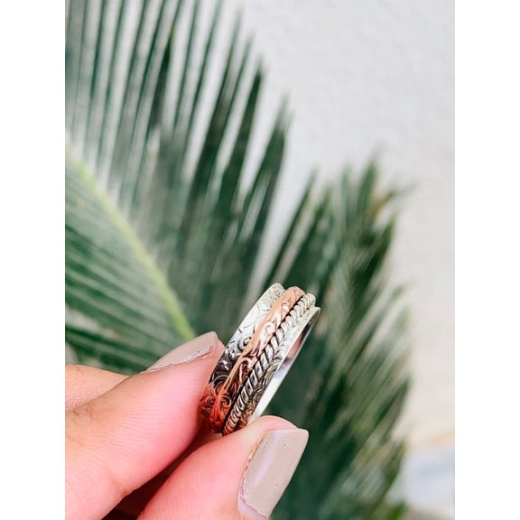 SS DESIGNS Fidget Spinner Ring Handcrafted Sterling Silver Anxiety Relief Meditation Spinner | Stackable Thumb Ring, Unique Gift For Her