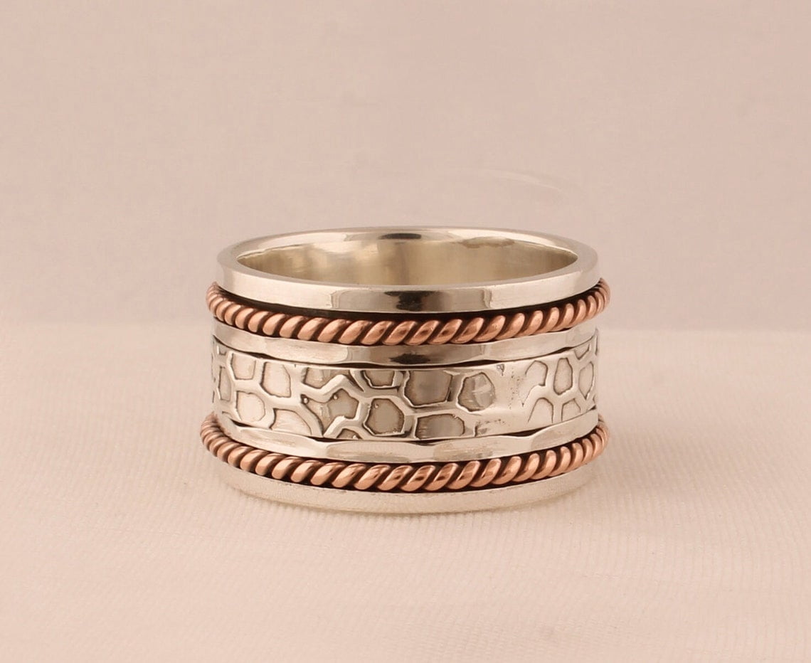 SS DESIGNS Fidget Spinner Ring Handmade 925 Silver Band | Smooth Spinning Anxiety Relief Jewelry for Stress & Meditation