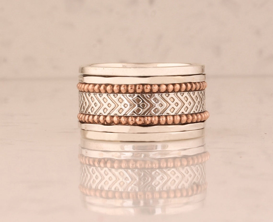 SS DESIGNS- Fidget Spinner Ring Handmade Sterling Silver Band | Anxiety Relief Jewelry for Men & Women, Stress Reducing Meditation Spinner