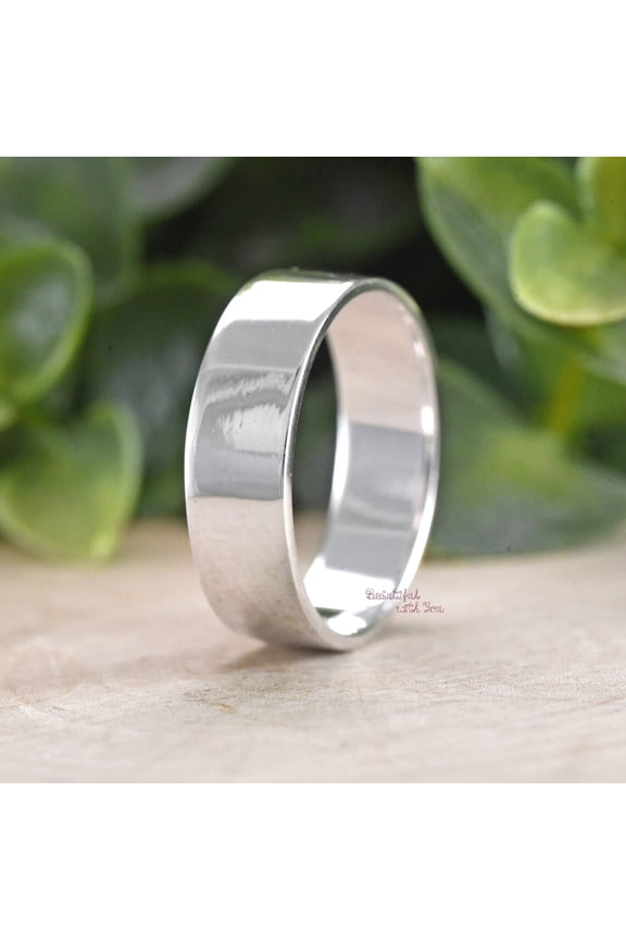 Flat High Polished Sterling Silver Pipe Cut Cigar Band, Womens Mens Silver Minimalist Simple Plain Ring, Silver Thick Thumb Ring Band