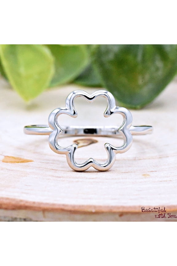 Four Leaf Clover Ring Sterling Silver - Celtic Lucky Clover Jewelry With Fine Detailing, Timeless Elegance, And Special Occasion Charm