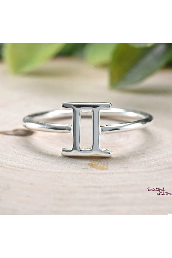 Gemini Zodiac Ring Sterling Silver Ring Twin Star Sign Band Astrology Jewelry Gift Celestial Style Modern Zodiac Accessory