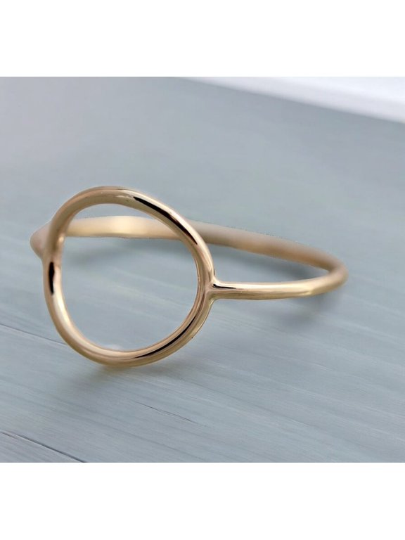Gold Open Circle Ring, Handmade Geometric Thick Band Silver Plated Minimalist Artisan Statement Fashion Ring