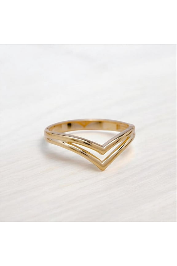 Gold Stacking Ring Set – 925 Solid Gold Plated Plain V Curve Chevron Rings – Minimalist Stacking Jewelry for Women