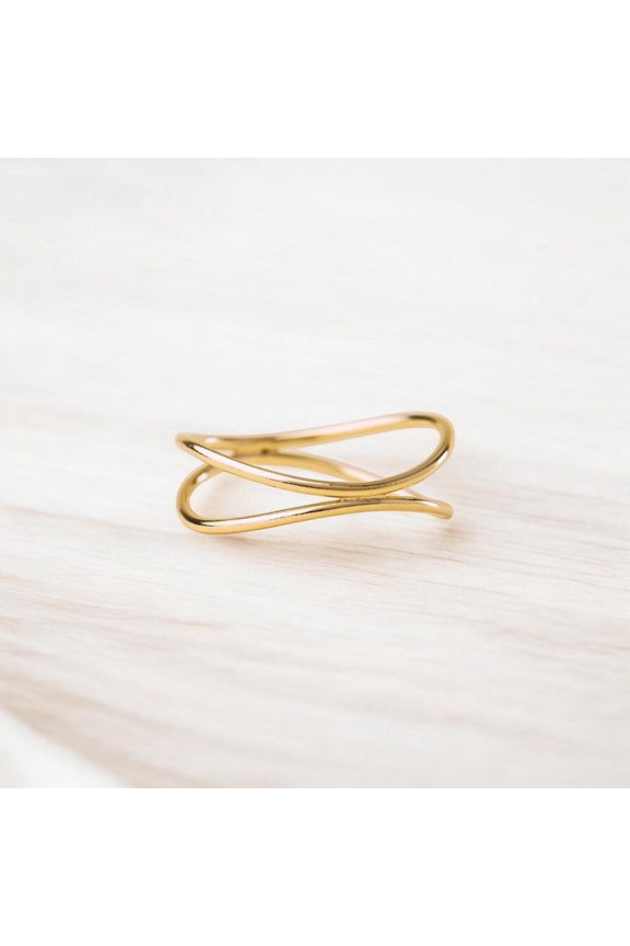 Gold Vermeil Ring - Handmade Sterling Silver Wire Wave Band with Elegant Crossover Statement Design in 925 Silver Jewelry