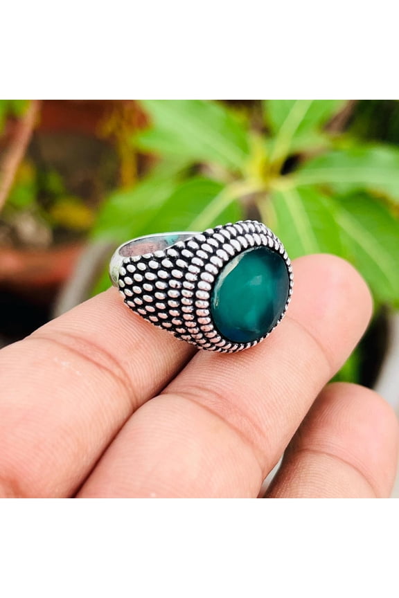 - Green Onyx Signet Ring Handmade Sterling Silver Band with Bold Masculine Profile and Unique Gemstone Jewelry