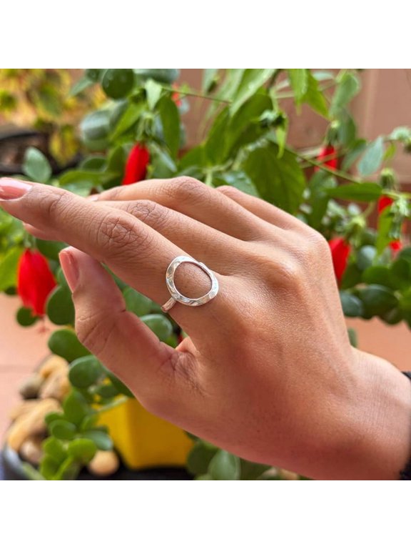 Hammered Open Circle Ring with Textured Finish, Minimalist Stackable Band