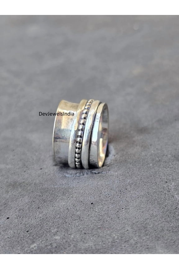 Boho Spinner Ring, Silver Plated Three Tone Band, Handmade Artisan Stacking Ring for Women, Elegant Fashion Jewelry