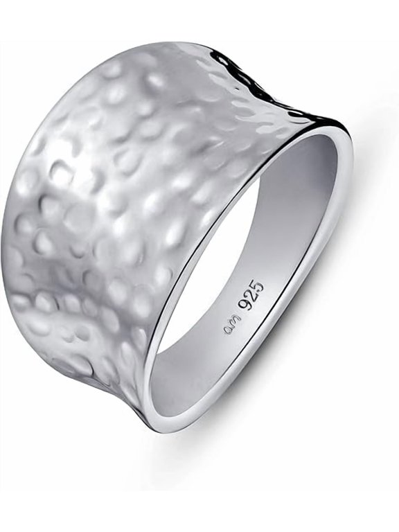 Hammered Silver Ring, Handmade Wide Band with Rustic Textured Design