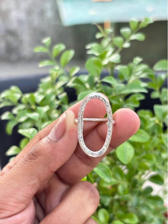 Hammered Silver Ring, Open Circle Band with Textured Surface and Geometric Design