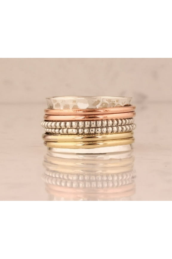 Hammered Sterling Silver Anxiety Ring – Handmade 925 Boho Worry Ring for Men & Women, Stress Relief Fidget Band, Meditation Spinner Jewelry Gift