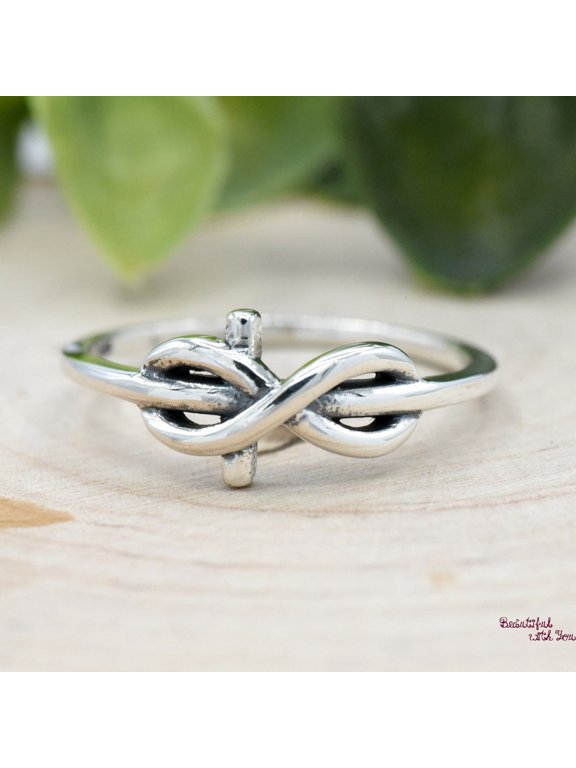 Infinity Cross Ring, Minimalist Sideways Cross Dainty Stackable Band