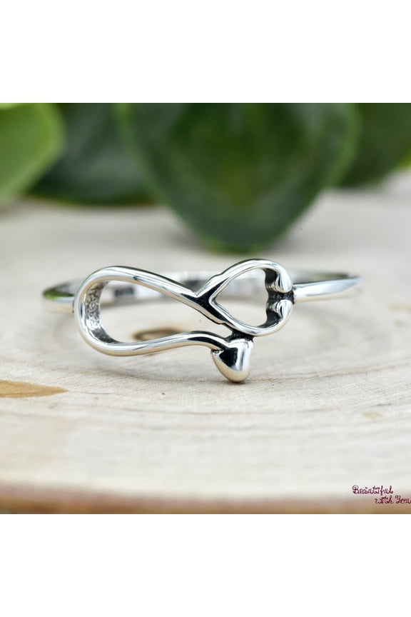 - Infinity Heart End Stethoscope Ring, Solid 925 Stethoscope Ring, Medical Theme Heart Infinity Stethoscope Promise Ring Minimalist