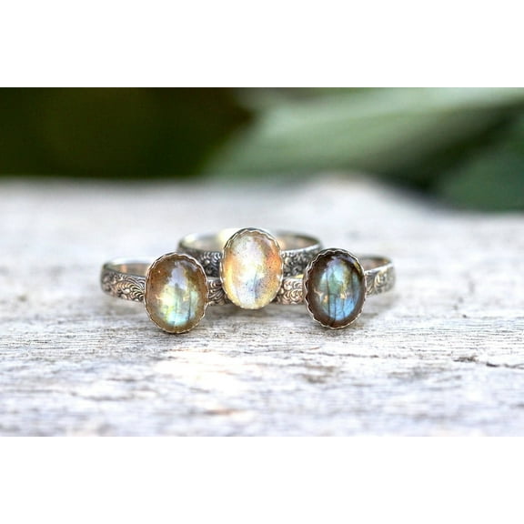 SS DESIGNS Labradorite Ring Sterling Silver Labradorite Stacking Ring
