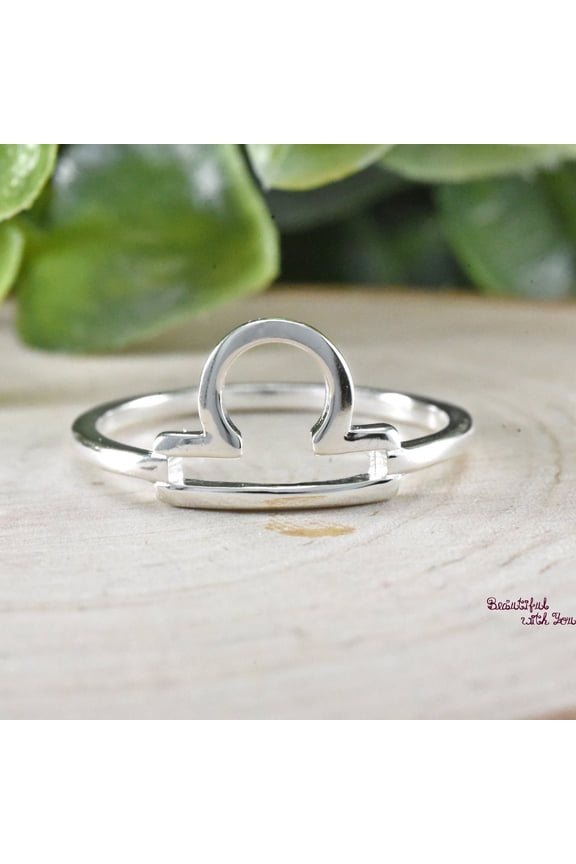Libra Zodiac Ring Sterling Silver 925 Handmade Celestial Jewelry Birth Date Ring with Libra Scales Symbol